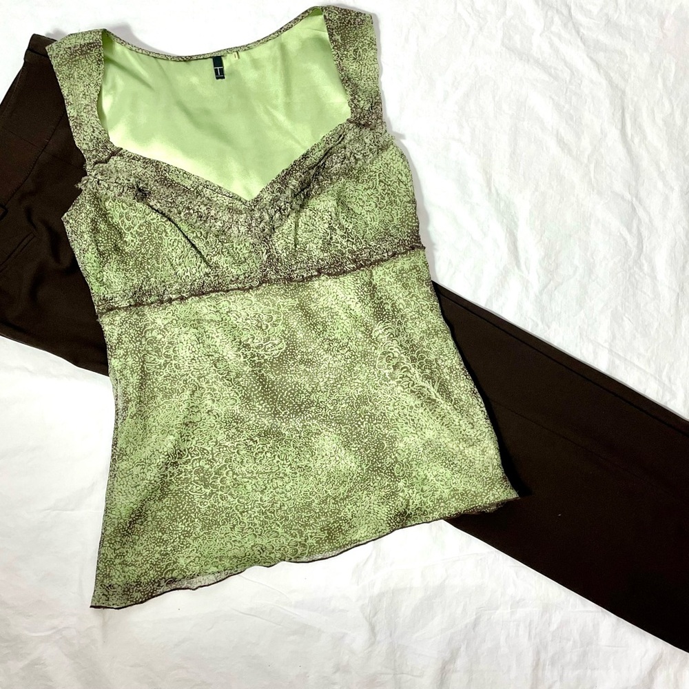 T Tahari Green Lace-Effect Camisole